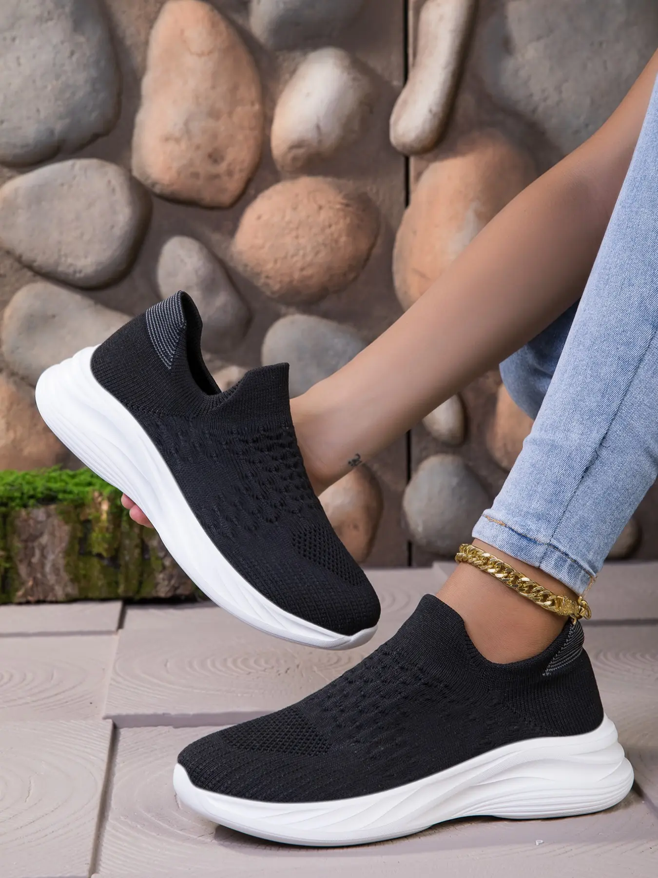 Pure Flyknit Slip-On Casual Shoes, Casual Wear Shoes, Lightweight Slip Ons, Soft Sole Breathable Lazy Sports Shoes, Walking Shoes, Medium Width, All Seasons, Textile Upper, Eva Sole