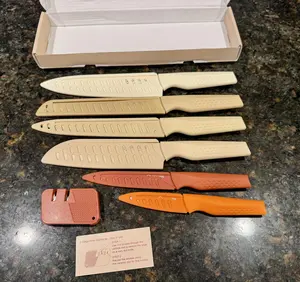 13 Pieces Kitchen Knives Set with Sharpener, Anti-Rust Coating and Guard, Home Essentials