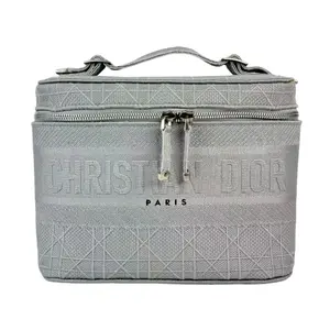 Pre-owned Dior Fabric Top Handle Bags Travel Vanity Case Oblique Canvas Pouch