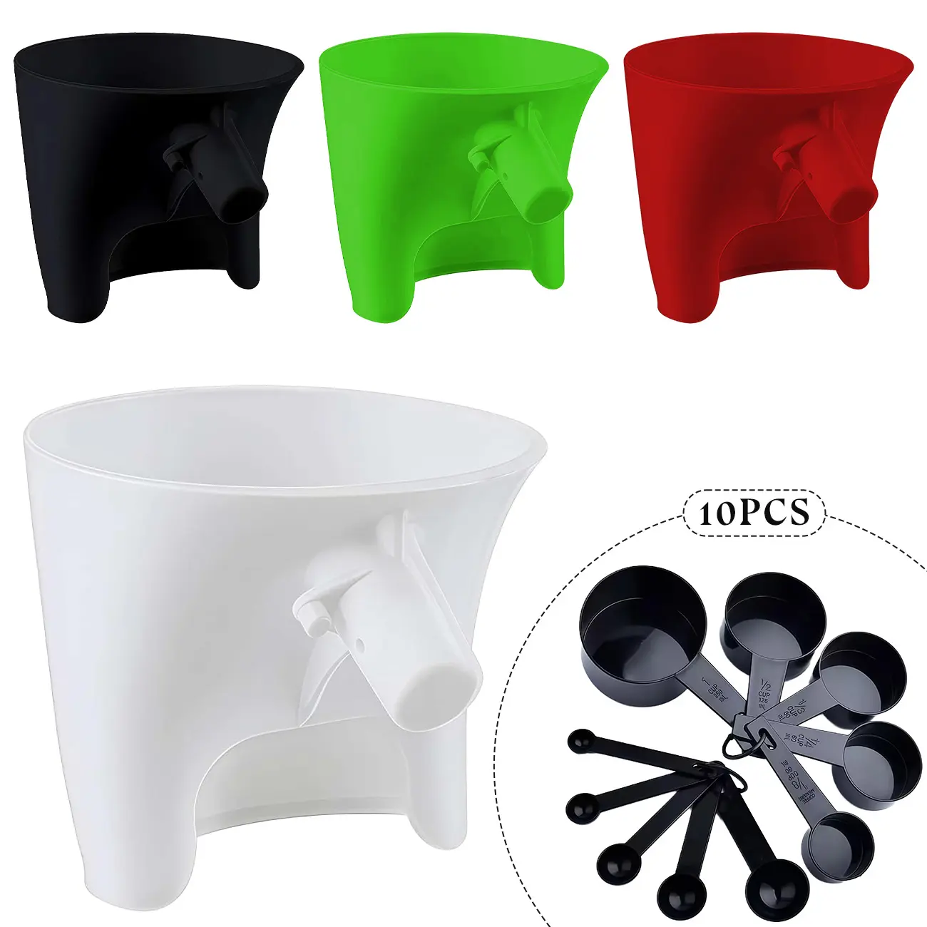 Anti-Splash Durable Flour Funnel Attachment for 4.5/5 Qt Tilt-Head KitchenAid Stand Mixer, BPA-Free Plastic 10-Piece Measuring Cups & Spoons Utensils Set for Bakers