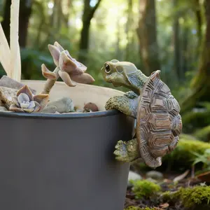 Resin Turtle Figurines Planter Decor - Little Cute Turtle Statue for Plant Pot - Decorative Ornament for Indoor & Outdoor, Patio, Yard Art, Fairy Garden - Adorable Birthday, Housewarming, Easter & Christmas Gift Idea for Turtle Lovers, Men & Women