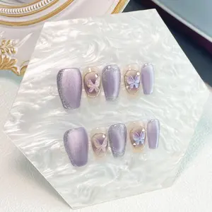 Y111 Pure hand wear a Philippe butterfly short ladder flash foil simple hand-painted everything fashion original wear nail patch cat eye
