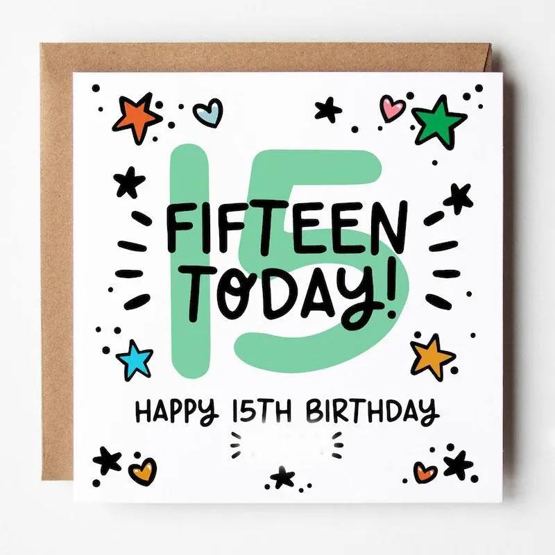 15th Birthday Card, 1 Count Colorful Number Card with Envelope, Happy 15th Birthday Card, Birthday Gift for Teenagers Birthday Celebration