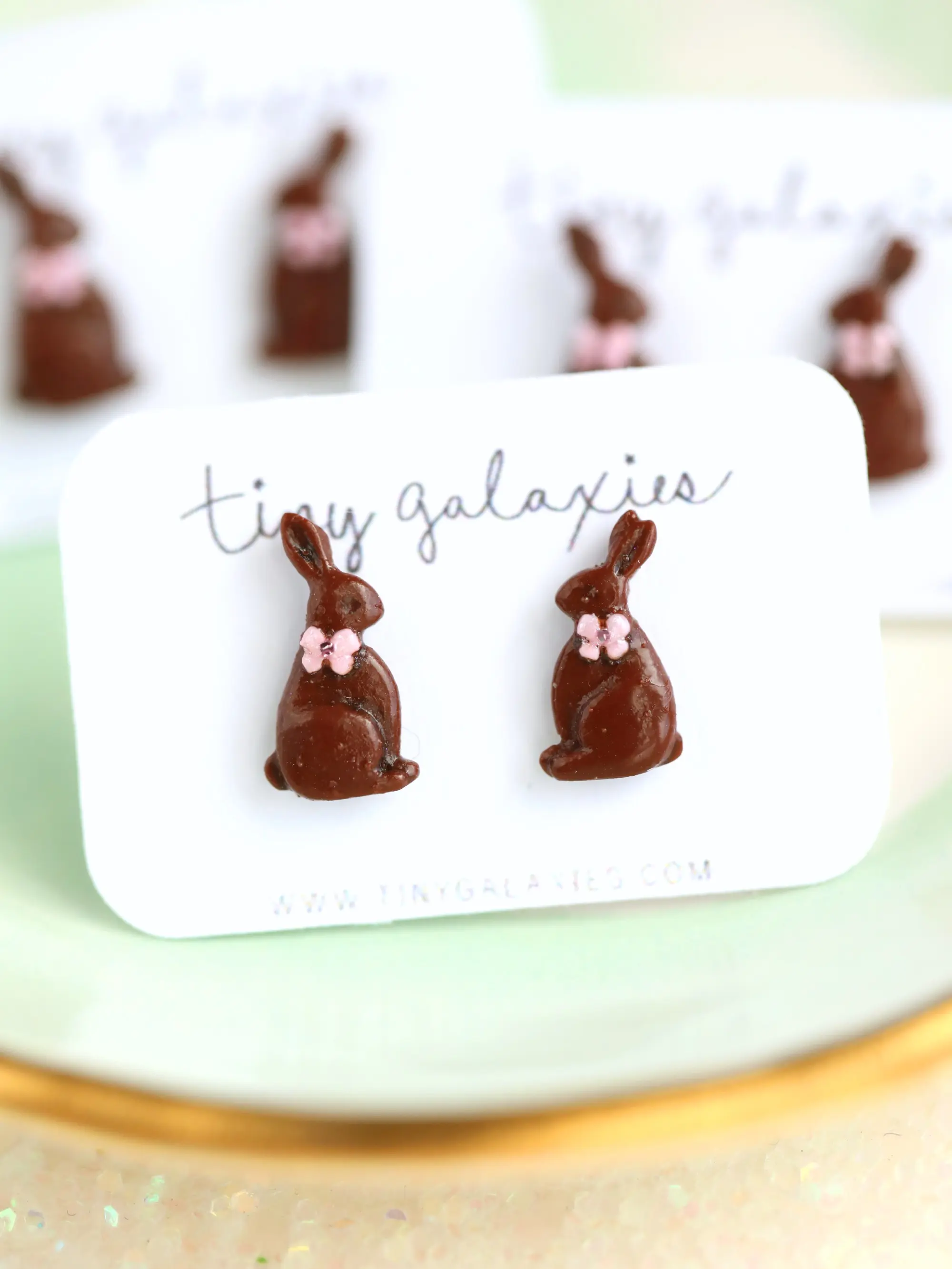 tiny chocolate bunny post earrings