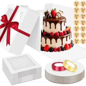 12x12x8 Cake Boxes with Window, Cake Boxes 12 inch with Tall Cakes Box Ribbon Stickers, 12in Disposable Carry Bakery Containers Cajas Para Pasteles for Pies Party Wedding  Giving