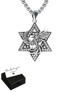 Guardian Eagle Necklace - Freedom Talisman Pendant Vintage Chain - Eagle & Star Design ，Copper pendant paired with exquisite gift box as an Easter, Halloween, and Witch's Day gift for boyfriend and friend，Ideal for Daily Wear