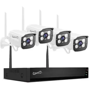 Supersonic SC-5004NVR-Kit 4CH 1080P WiFi Security Camera System, 1TB HDD, 2-Way Audio, Night Vision, Waterproof