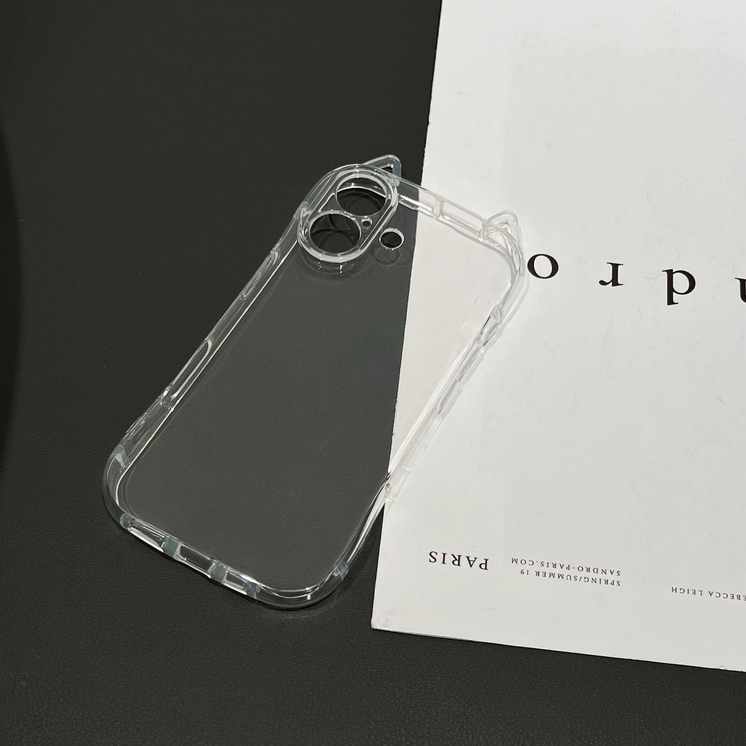 Simple and Cute Transparent Kitten Ears Mobile Phone Case with Protection Suitable for Apple Mobile Phones 7G/8G/7plus/8plus/xs/xr/xsmax11/11promax/12/12pro/12promax/13/13pro/13promax/14pro/14plus/14promax/15/15pro/15plus/15promax/16/16plus/16pro/16promax