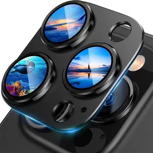 Metal Ring Tempered Glass Camera Lens Protective Protector Cover For iPhone 17/17Air/17 Pro/17 Pro Max iPhone 16 Pro Max 15 14 13 Pro Max 12 11 iPhone14 14Pro Protection Accessories