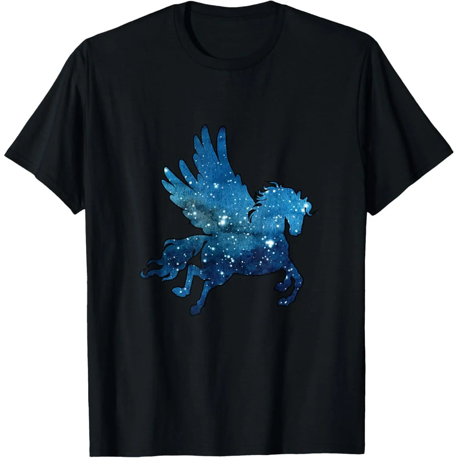 Menswear Men's Casual Short-Sleeve T-Shirt - Watercolor Space Pegasus Unicorn Alicorn Design, Love-Themed Funny Gift Top, Funny Print, Cartoon, Graphic, Regular, All Seasons, Multi-Size, Day, Shortsleeve, Unicorn Theme, Round Neck, Watercolor Print
