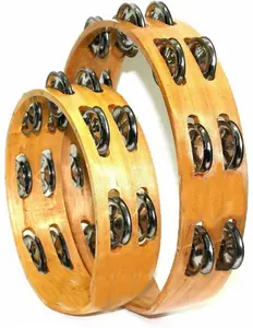 Set of Two Wooden Headless Tambourines, Size: 10", 8" Double Row Jingles, No Skin Heads