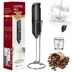Milk Frother Handheld Electric Whisk, Coffee Frother Wand Drink Mixer for Latte, Cappuccino, Matcha, Battery Operated with Stainless Steel Stand