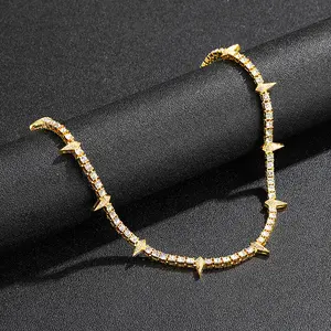 Spikes Iced Out Chain For Men Women Zircon Tennis Chain Trendy Cool Rapper Anime Hippie Panther Paw Choker Necklace Halloween Cosplay Wakanda King Jewelry Gift