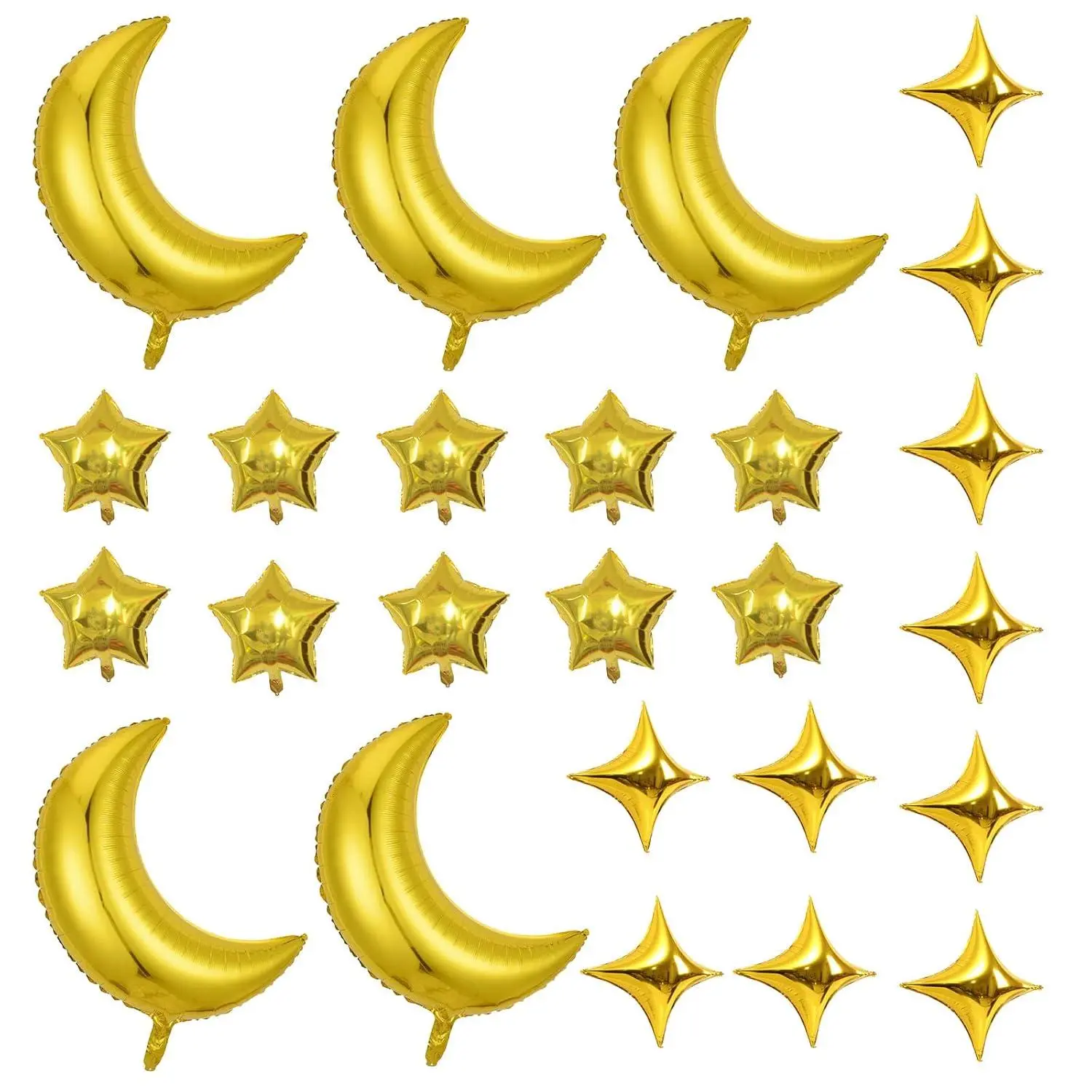 25Pcs Moon Star Shape Foil Balloons Set With 5 Pcs 28 Inch Large Moon Foil Balloons And 20 Foil Star Balloons For Wedding Baby Shower Birthday Graduation Anniversary Party (Golden)