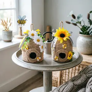 Beehive Nest Decoration Set, Two-Piece Country Style Bee Decorations, Animal Decorations, Home Indoor Decor, Spring Summer Theme, Sunflower, Kitchen Living Room Fireplace
