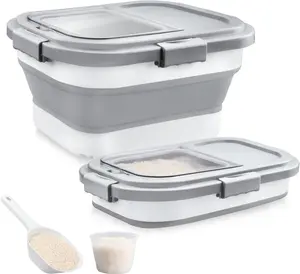 Rice Storage Container, Collapsible Airtight  Storage Containers 6-20 Lbs, Rice Dispenser Bin with Cup and Scoop for Flour Cereal Pasta Grain,  Bird Pet   Storage Container