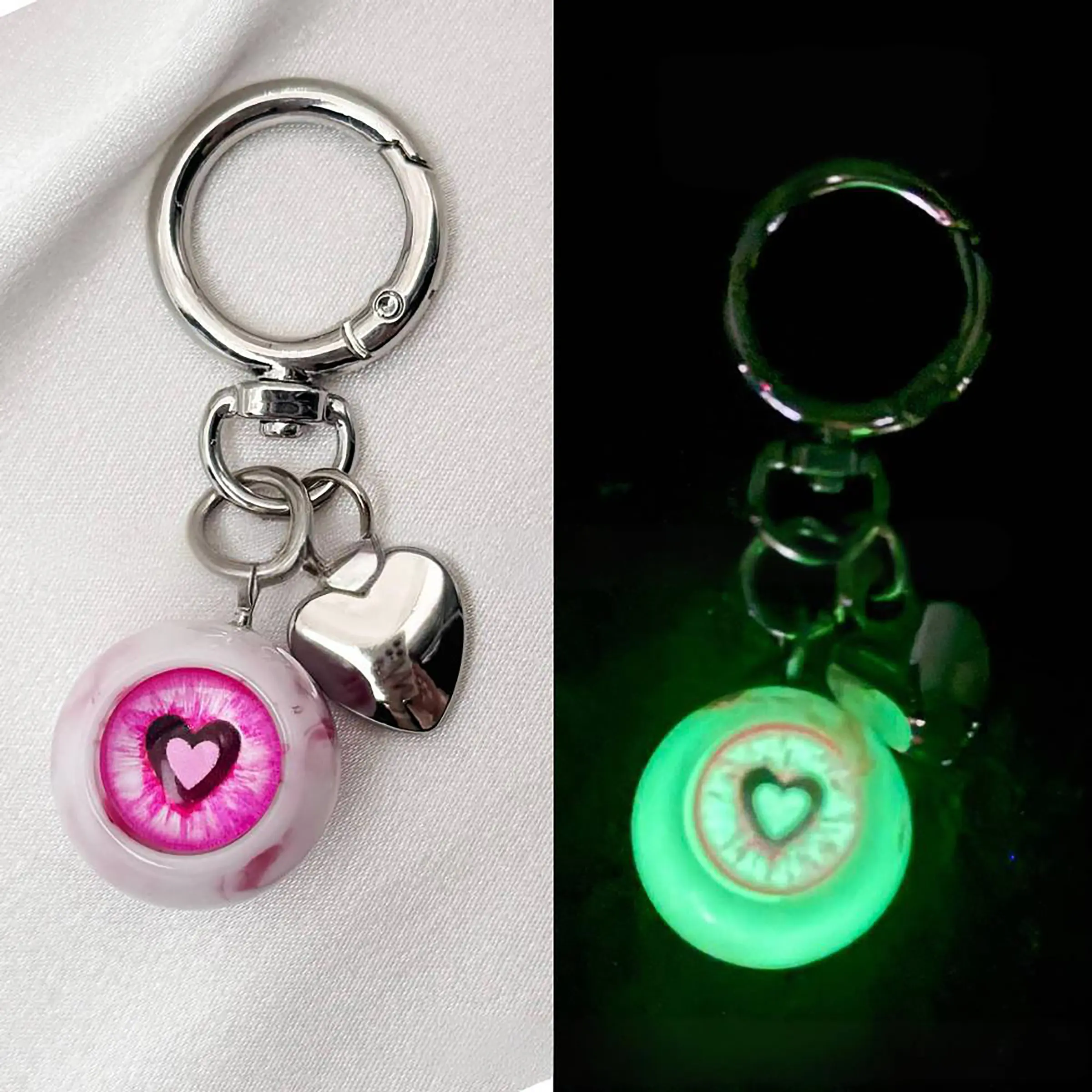 Noctilucent Gothic Keychain Attachment Horror Eyeball Bag Charm, Halloween Accessory, Gothic Heart Shaped Keyring, Funny Decoration Cool Wallet Pendant for Men Women, Keychain For Bags