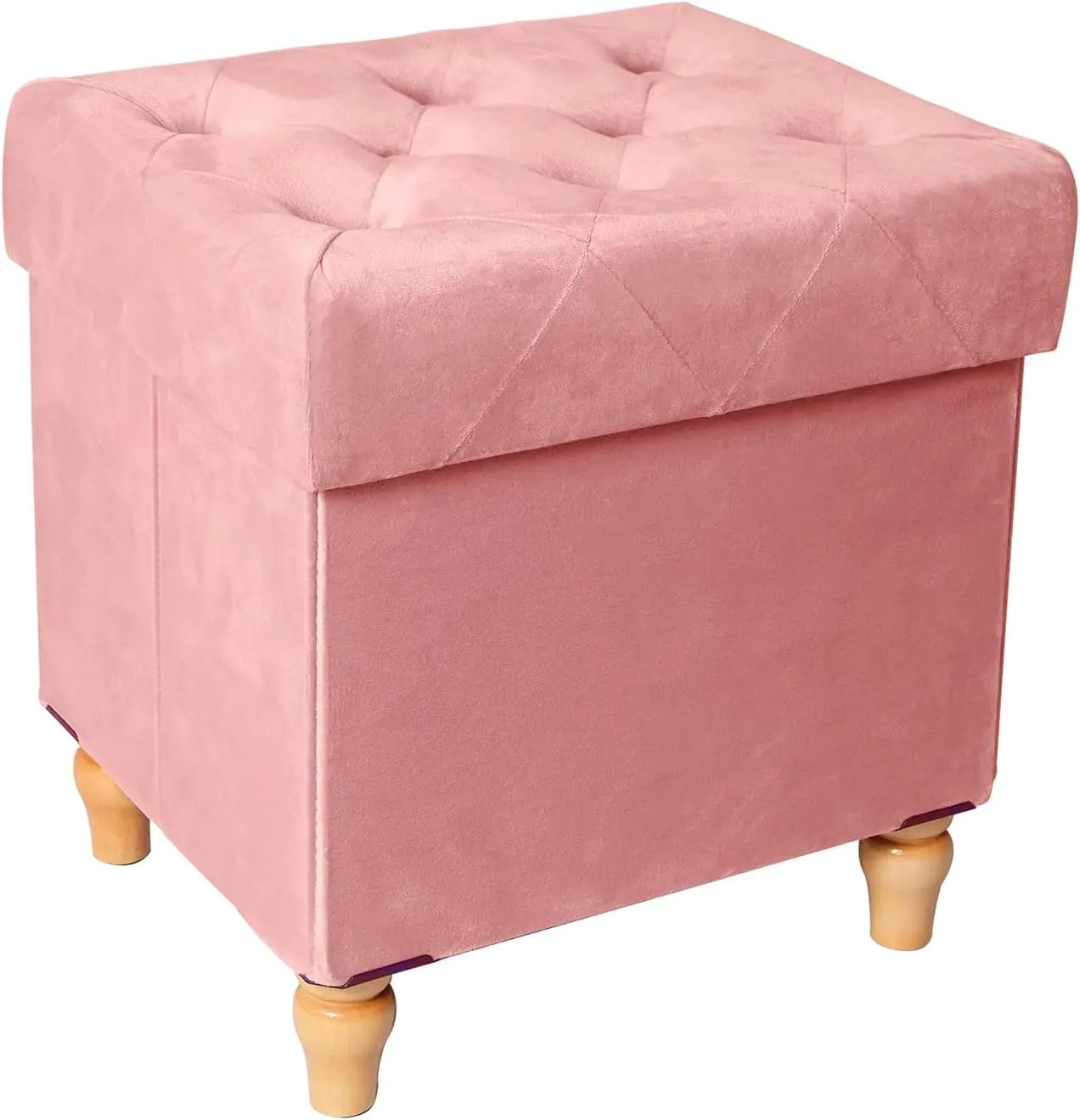 Foldable Upholstered Storage Ottoman Cube - 15"x12.6"x15.4" Grey Soft Cushioned Stool, for Living Room, Bedroom Indoor Furniture, Foldable Storage Ottoman