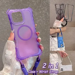 Magnetic Wireless Charger Armor Wrist Strap Neon Protective Case For iPhone 17 AIR 16 15 14 13 12 11 Pro Max 16 Plus Cover, Accessories