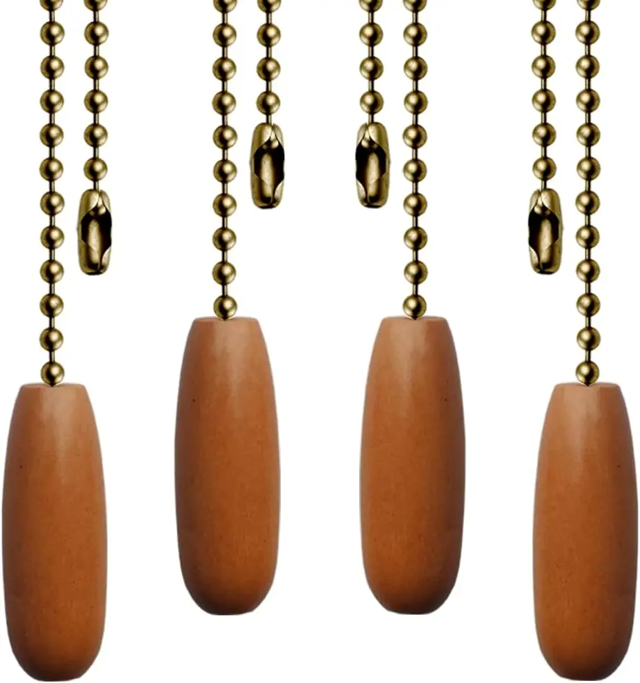 Ceiling Fan Pull Chains, 4-Pack 12 in Beaded Ball Extenders with Wood Beads for Classic Interior Styles and Ceiling Lights