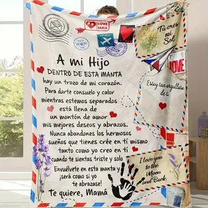 1pc Spanish Printed Word Blanket, My Son Blanket, Shawl Blanket, Nap Blanket, Soft And Comfortable Leisure Sofa Blanket, Holiday Gift Blanket, Bed Blanket, Multifunctional Blanket, Birthday Gift Christmas Halloween Thanksgiving Gift