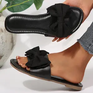Bow Flat Slides Slippers Lightweight Open Toe Sandals for Women Summer Beach