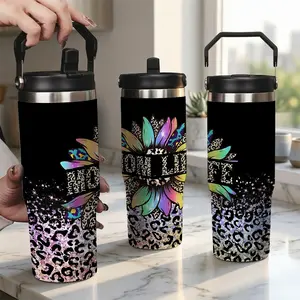 Mom Life Sunflower Tumbler - Stainless Steel Skinny Travel Mug - Unique Leopard Print Birthday Mother's Day Gifts for Mom, Wife, New Mom