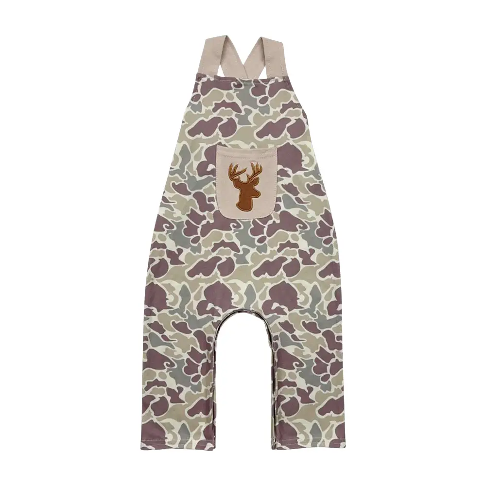 SR1913- Cozy embroidery hunting deer brown boys jumpsuit Clothes Romper