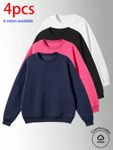 4-Pack Men’s Sweatshirts, Men’s Casual Tops, Men’s Crewneck Sweatshirts. Loose drop-shoulder long-sleeve pullover top that conceals curves, looks slimming, and suits all body types. Available in multiple colors; simple solid-color design that’s versatile—