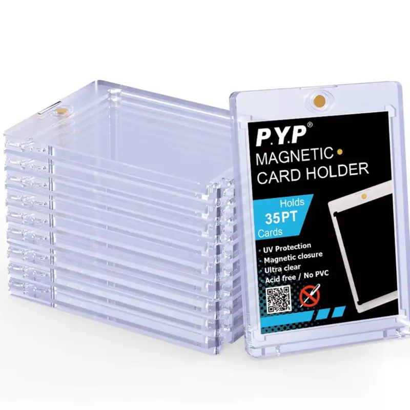 35PT Magnetic Trading Card Holders Clear Acrylic UV Protection Cases with Strong Closure for Sports & Collectible Cards 5-Pack 10-Pack 20-Pack