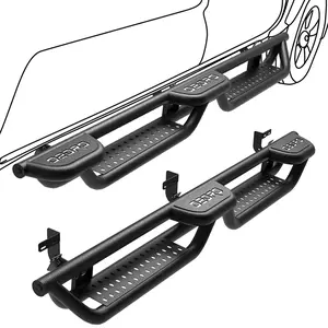 OEDRO Wheel to Wheel Running Boards Compatible with 2009-2018 Dodge Ram 1500 Crew Cab, 2019-2024 1500 Classic, 2010-2024 Ram 2500 3500, Bed Access Side Steps, Two Stairs Nerf Bars Black Powder Coated