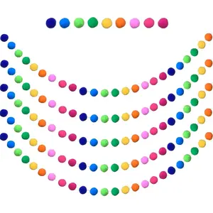 5 Pieces Colorful Pom Pom Ball Garland 6.5 Feet Long 24 Balls for Party Home Decoration