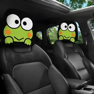 A Set of Two Cute Kuromi And Frog Print Car Headrest Covers, Suitable for All-Weather Use. These Personalized Printed Car Seat Additions Are Unfilled And Easy to Install, Perfect for Daily Commutes, Long Trips
