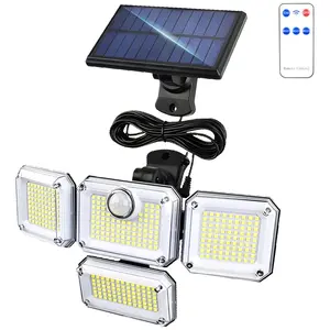 Solar Outdoor Light 3500lm 333 LED Security Lamp with Remote Control, 4 Head Motion Sensor, Ip65 Waterproof, 320° Wide Angle Wall Light