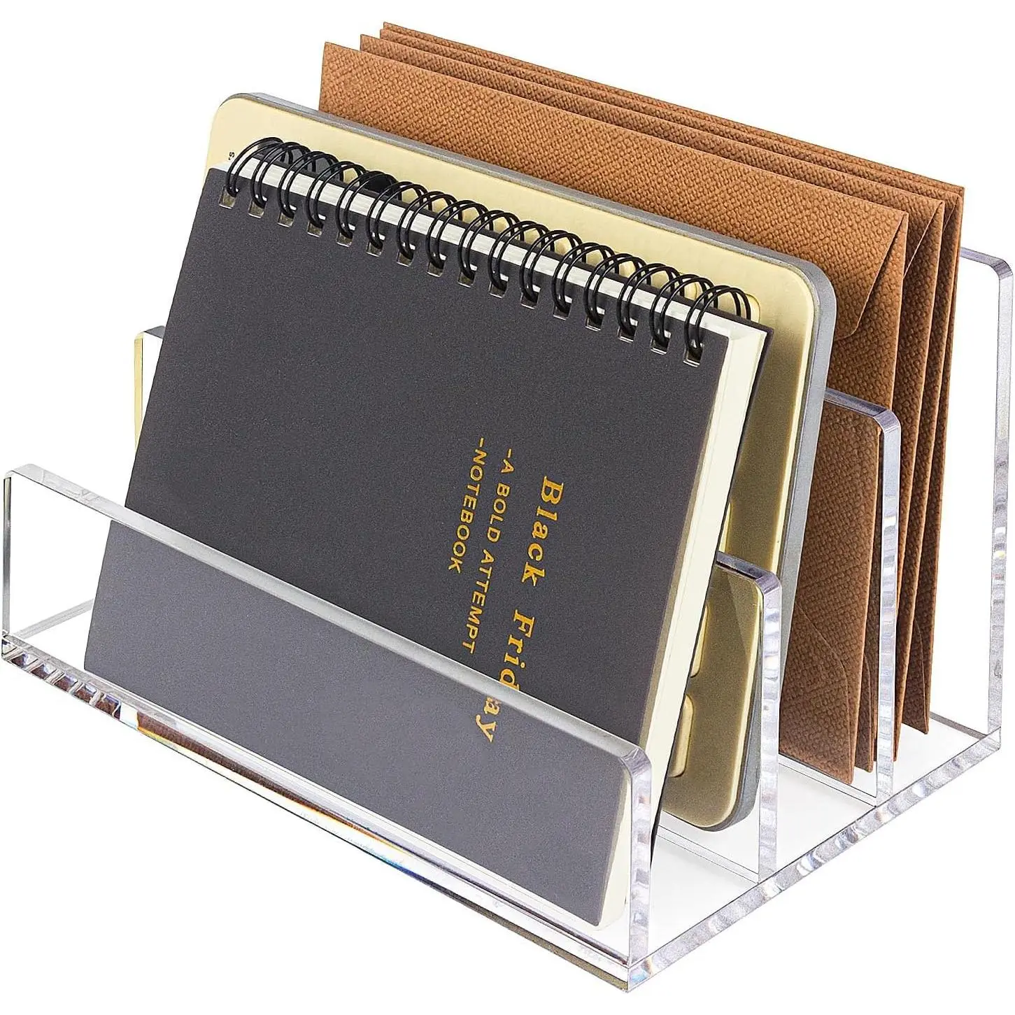 3-Section Laddered Desktop Vertical Letter Holder, Mail Organizer File Sorters for Desk, Workspace Desk Organizer
