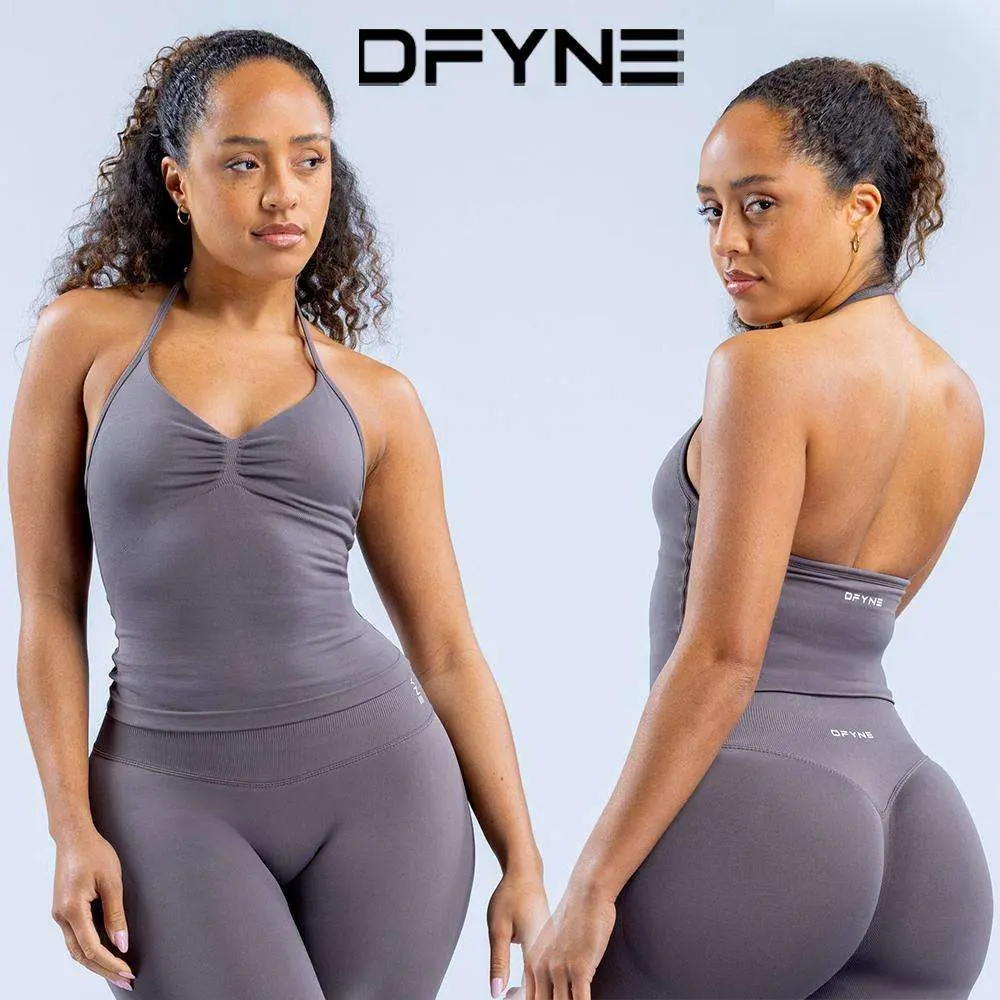 DFYNE Women's Seamless Yoga Set| Padded Longline Strappy Top & Scrunch Butt Leggings for Gym, Pilates & Fitness