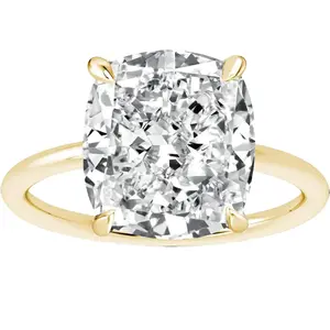14K Yellow Gold 5CT Cushion Cut Solitaire Engagement Ring, 9×11mm Four-Prong Brilliant Wedding Ring Low sensitivity victoria engagement ring Hypoallergenic Four-Claw