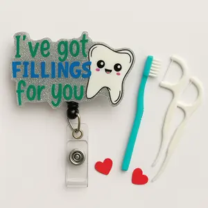 Dental Badge Reel "I’ve Got Fillings for You" - Durable Materials for Dentists Hygienists & Assistants - Secure & Visible Badge Holder