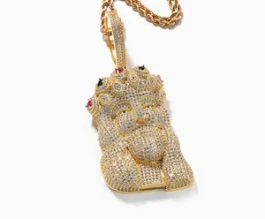 Personality exaggerated retro portrait pendant copper inlaid zircon men's hip-hop necklace customizable with engraved letters, logos or patterns Complimentary shipping