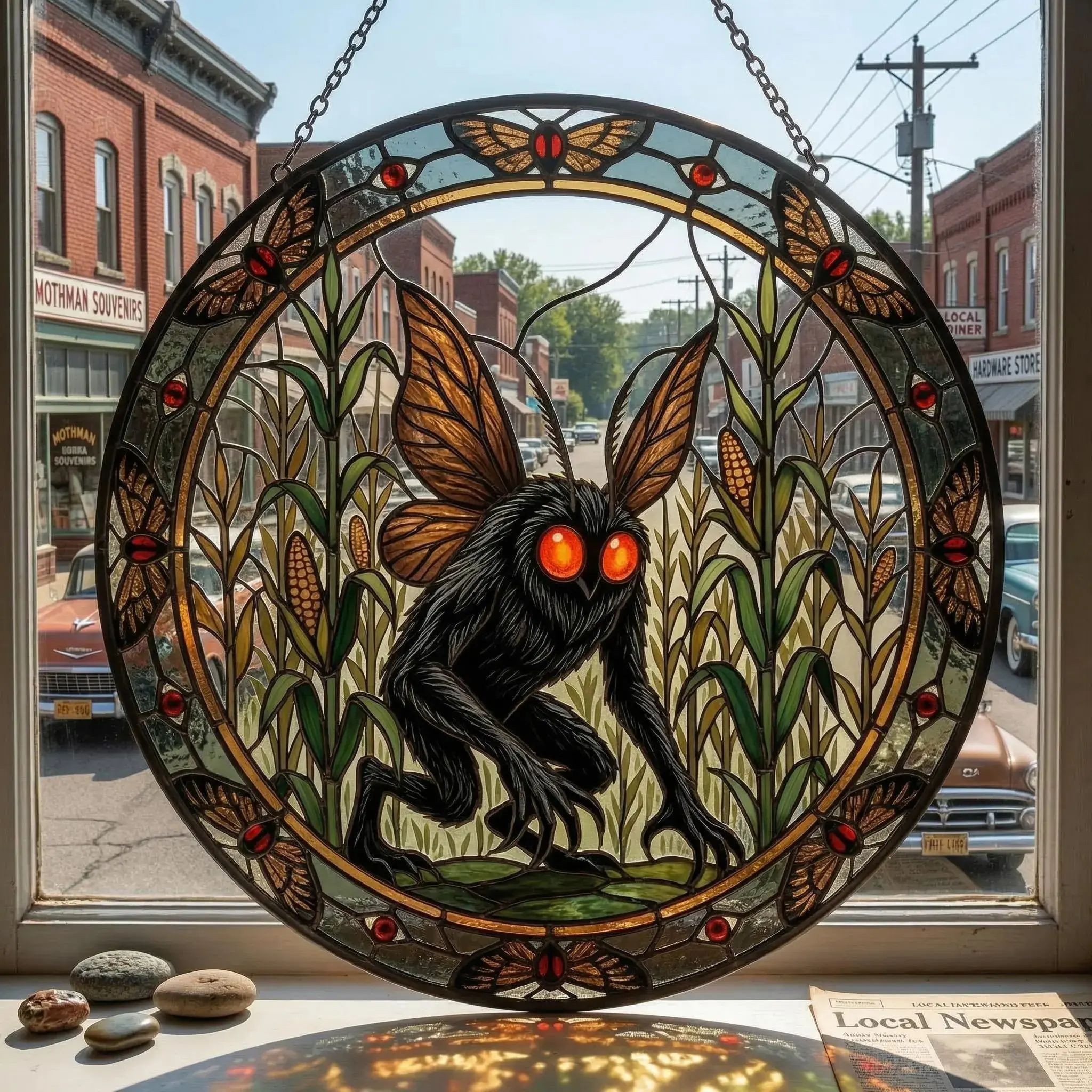 Mothman Stained Glass Suncatcher, Cryptid Window Hanging Decor, Mythical Creature Gift, Halloween Decoration