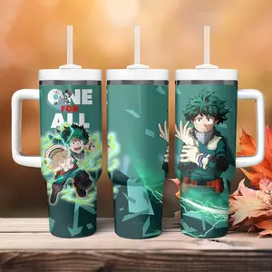 My Hero Academia Izuku Midoriya One For All 40oz Stainless Steel Tumbler with Handle, Anime Travel Mug Green