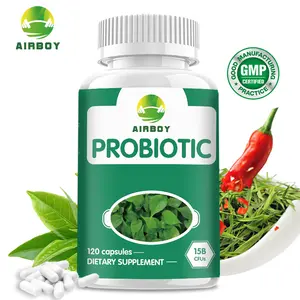 Airboy Probiotic Dietary Supplement, 120 capsules per bottle, made with natural, high-quality extracts, supports gut and digestive health.