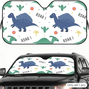 PIKPAKA Cute Dinosaur Pattern Sun Visor Car Sun Shade Windshield Cover UV Block Heat Insulation Reflective Keeps Car Cool Protects Dashboard Foldable Fits Most Vehicles SUV Truck