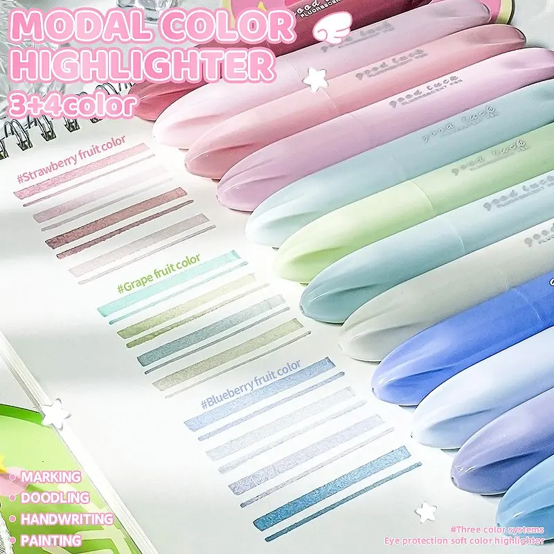 Gradient Fluorescent Highlighters, Blue//, Large Capacity, Student Notebook Pens, Note Taking Pens, Marker Pen, Journaling Highlighters, Stackable, Office Stationery Supplies, Office Supplies, Writing Tools
