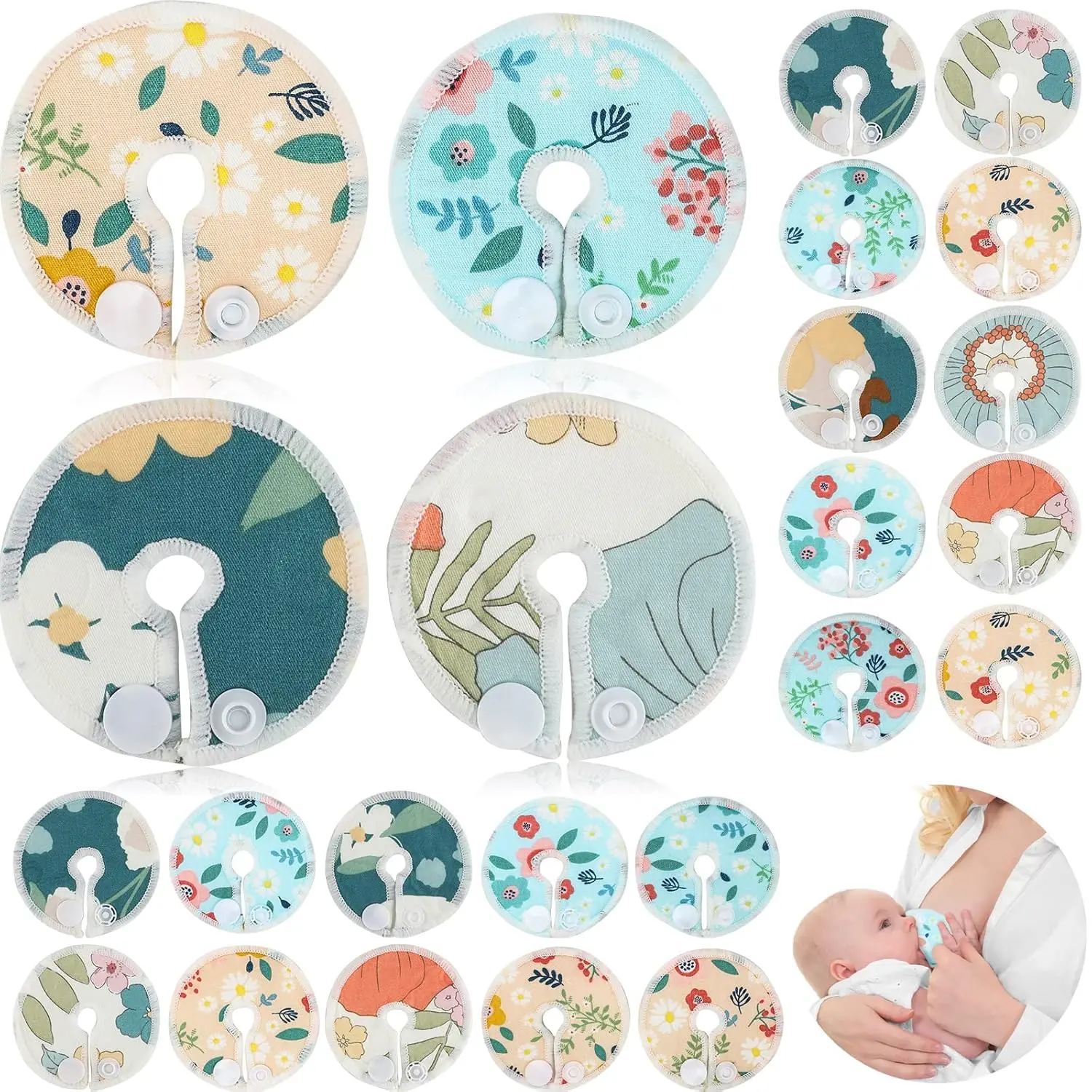 32 Pieces Soft Reusable Cotton G-Tube Button Covers with Pad Holder, 4 Floral Designs for Feeding Support & Breastfeeding Nursing Care (Home & Party Supplies)