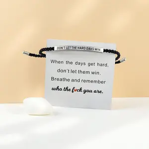 "Don't Let The Hard Days Win" Inspirational Bracelet Stainless Steel 18K Gold Plated Braided Design Adjustable up to 10 Inches