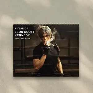 A Year Of Leon S.Kennedy Calendar 2026 - RE Game, Resident Evil Merch for Fan|Home Decor, Office Decor-New Year Fan Gift, Unique Holiday Gift