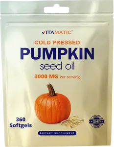 Vitamatic Pumpkin Seed Oil 3000 mg per Serving, 360 Softgels – Cold Pressed Supplement, Non-GMO, Gluten Free