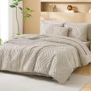 Litanika Beige Queen Size Comforter Set with Sheets - 7 Pieces Bed in a Bag Queen Boho Tufted Complete Bedding Sets with Comforter, Sheets, Pillowcases & Shams