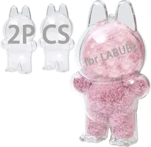 2PCS Intended for Labubu case，Clear Figure Display Bag with Keychain for Doll,Plastic Protective Cover(Doll Excluded, 2PCS Style Standing)